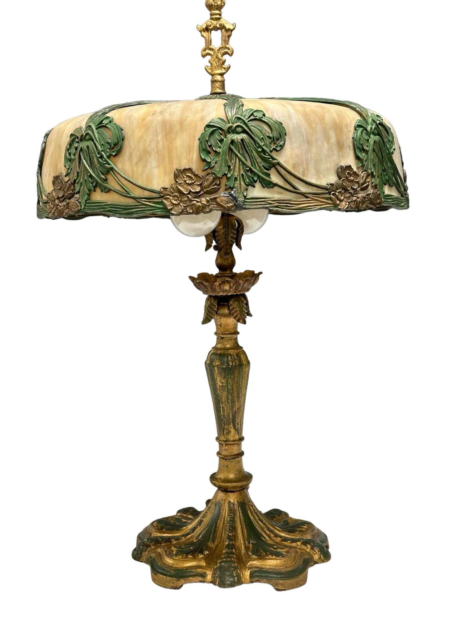 American Art Deco Stained Glass Painted Lamp (1 of 12)