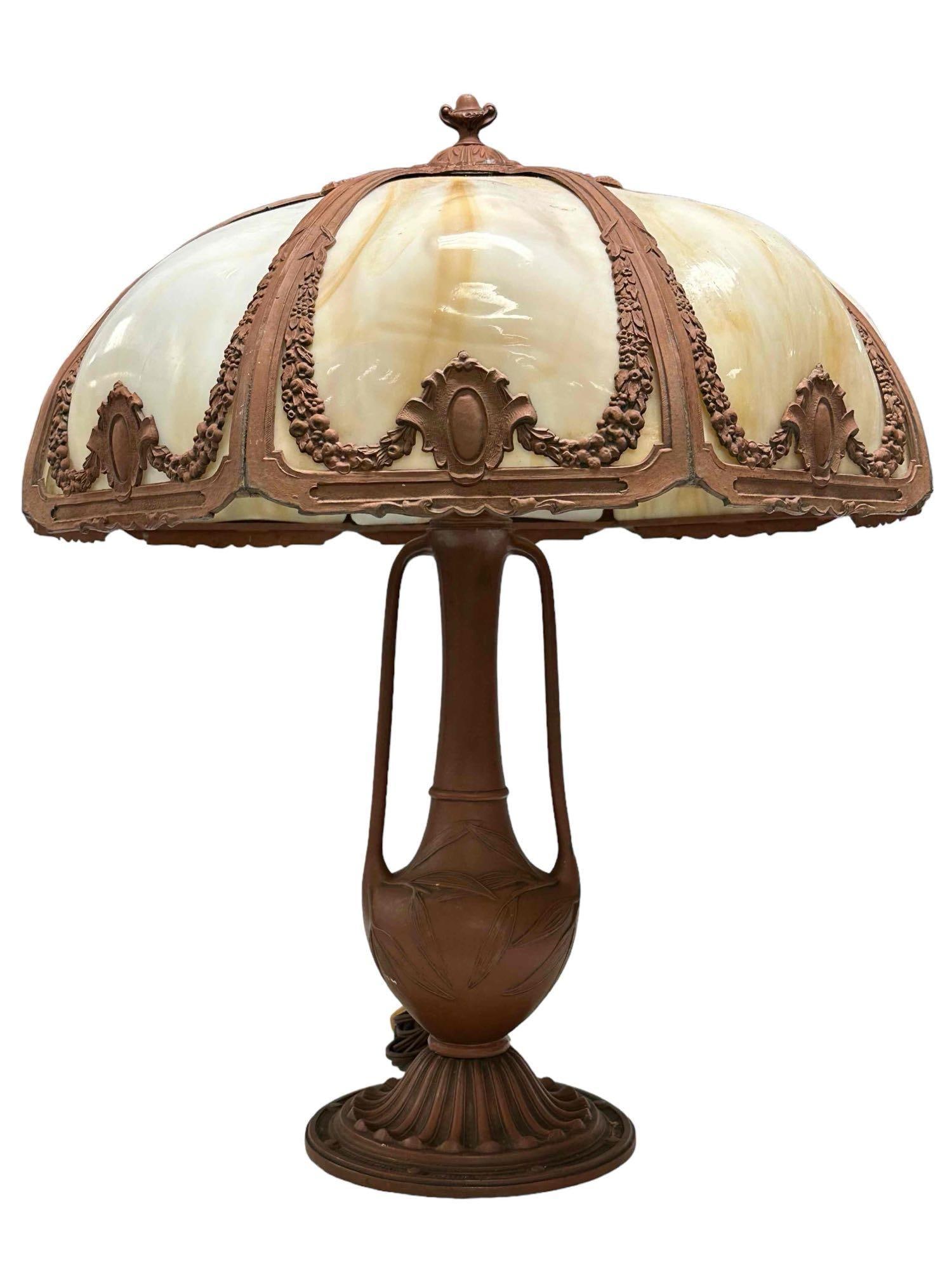 Art Nouveau Slag Glass Panel Lamp (1 of 19)