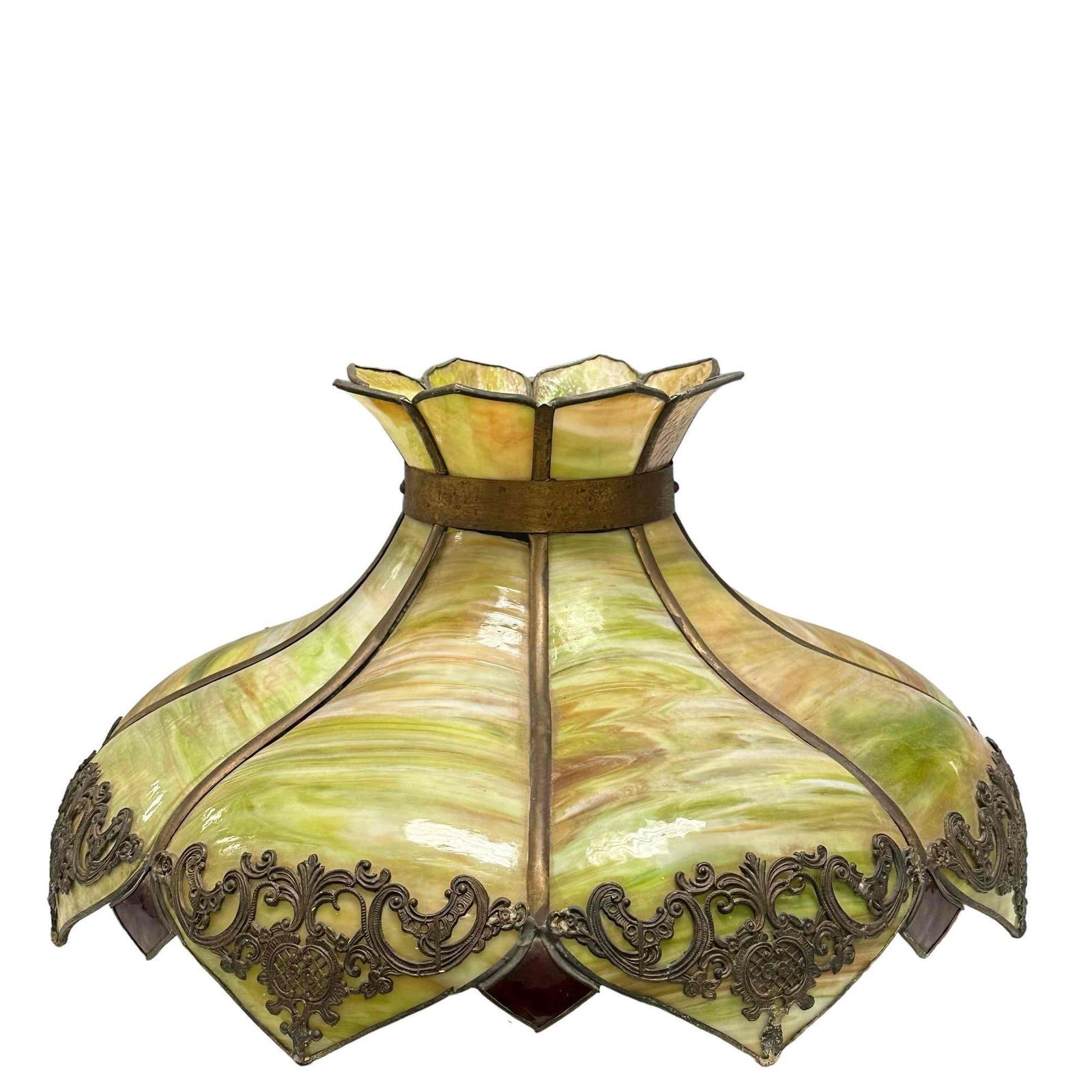 Art Nouveau Bend Panel Slag Glass Shade (1 of 14)
