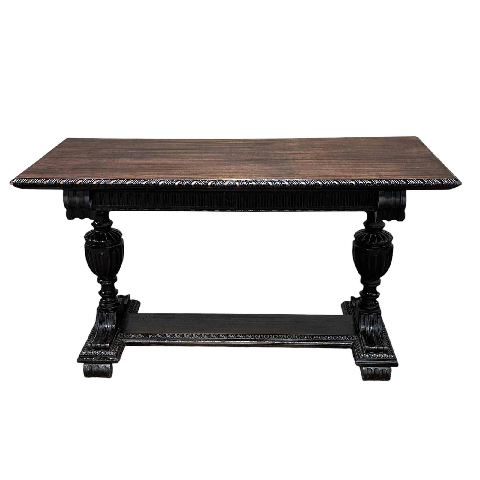 19th Century Carved Black Walnut Library Console Table (1 of 16)