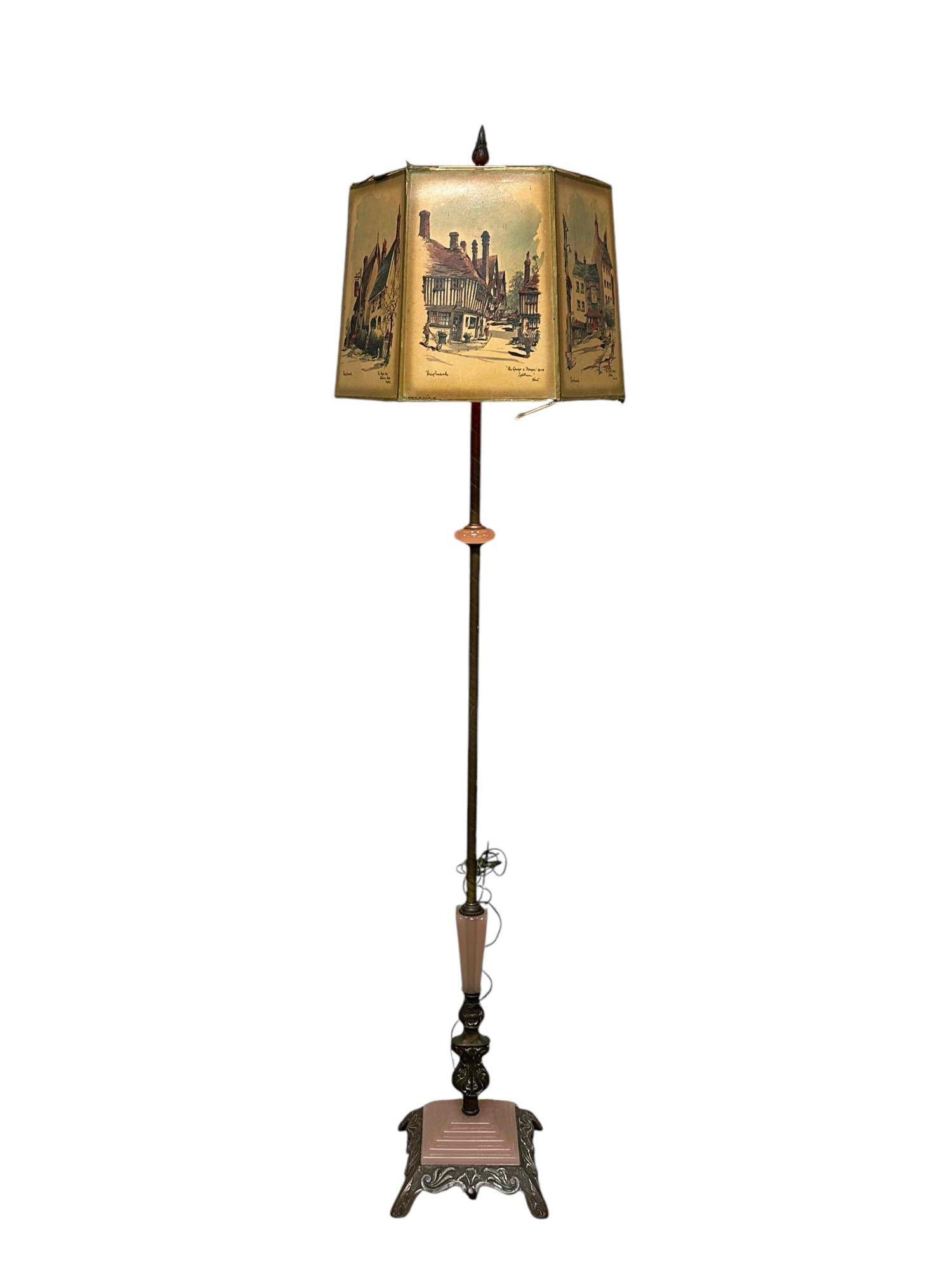 Art Deco Cast and Pink Onyx Floor Parlor Lamp (1 of 14)