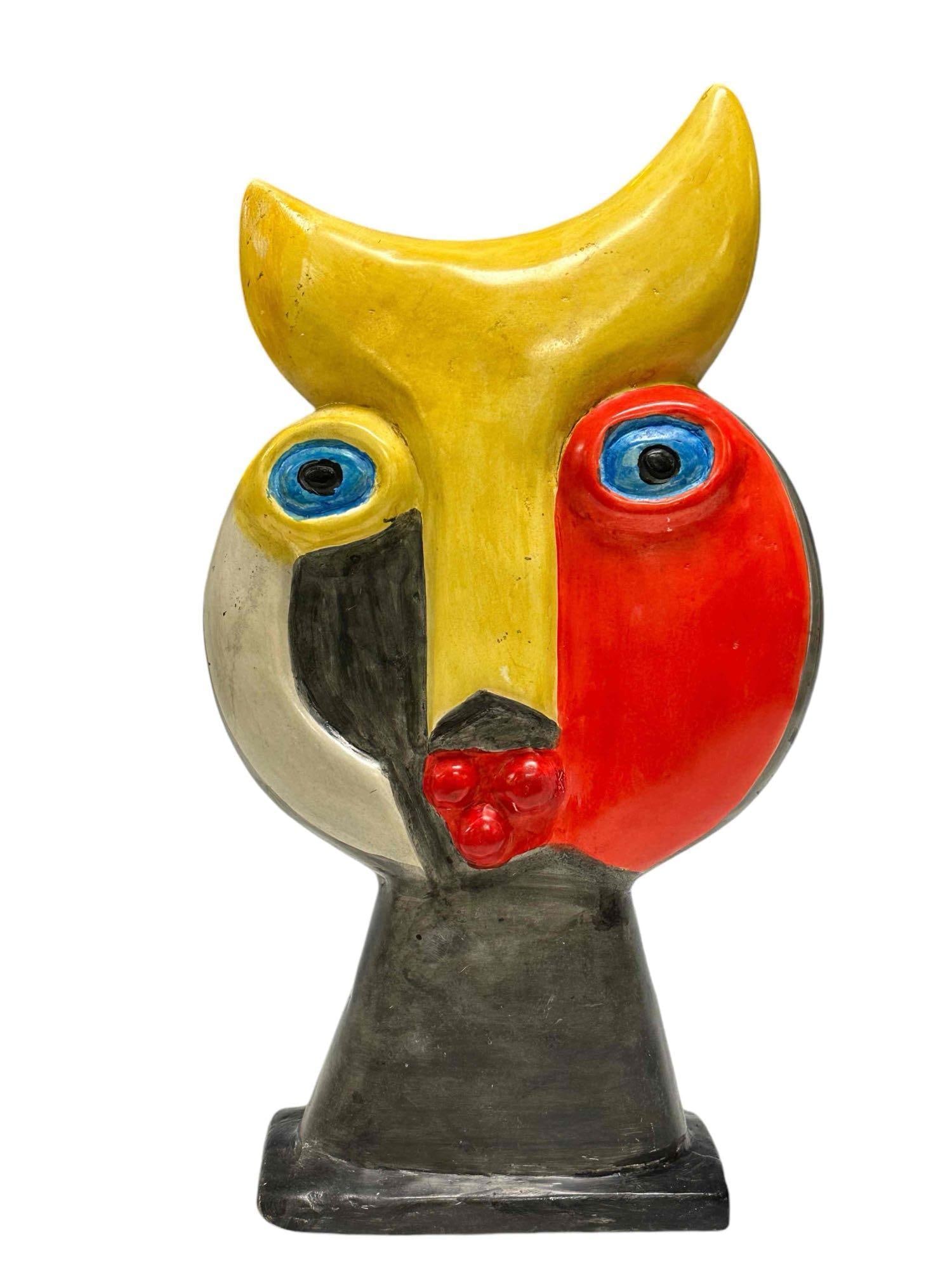 Signed 1960s Cubist Style Colorful Abstract Face Sculpture (1 of 12)