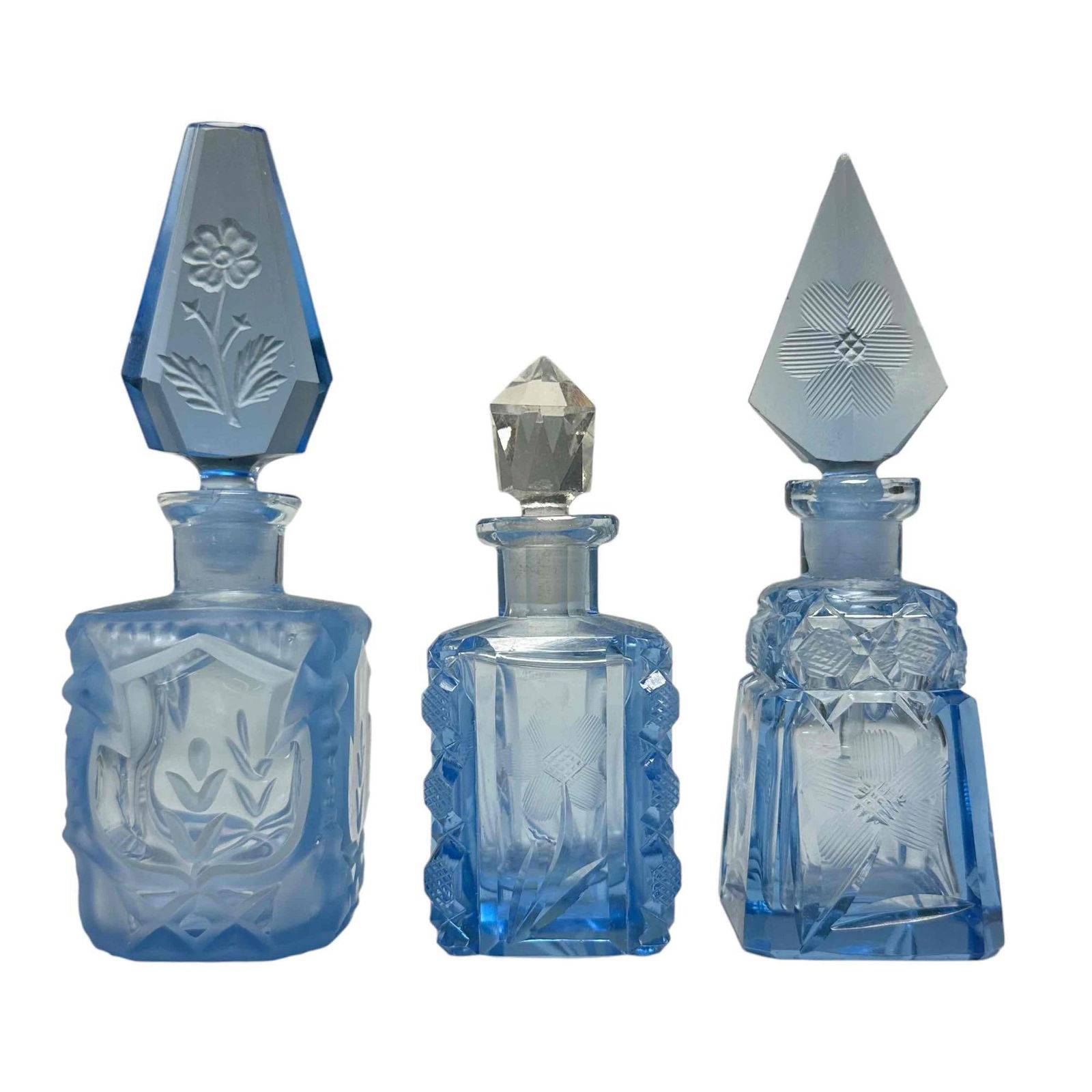 (3) Three Czech Art Deco Etched Crystal Perfume Scent Bottle (1 of 15)