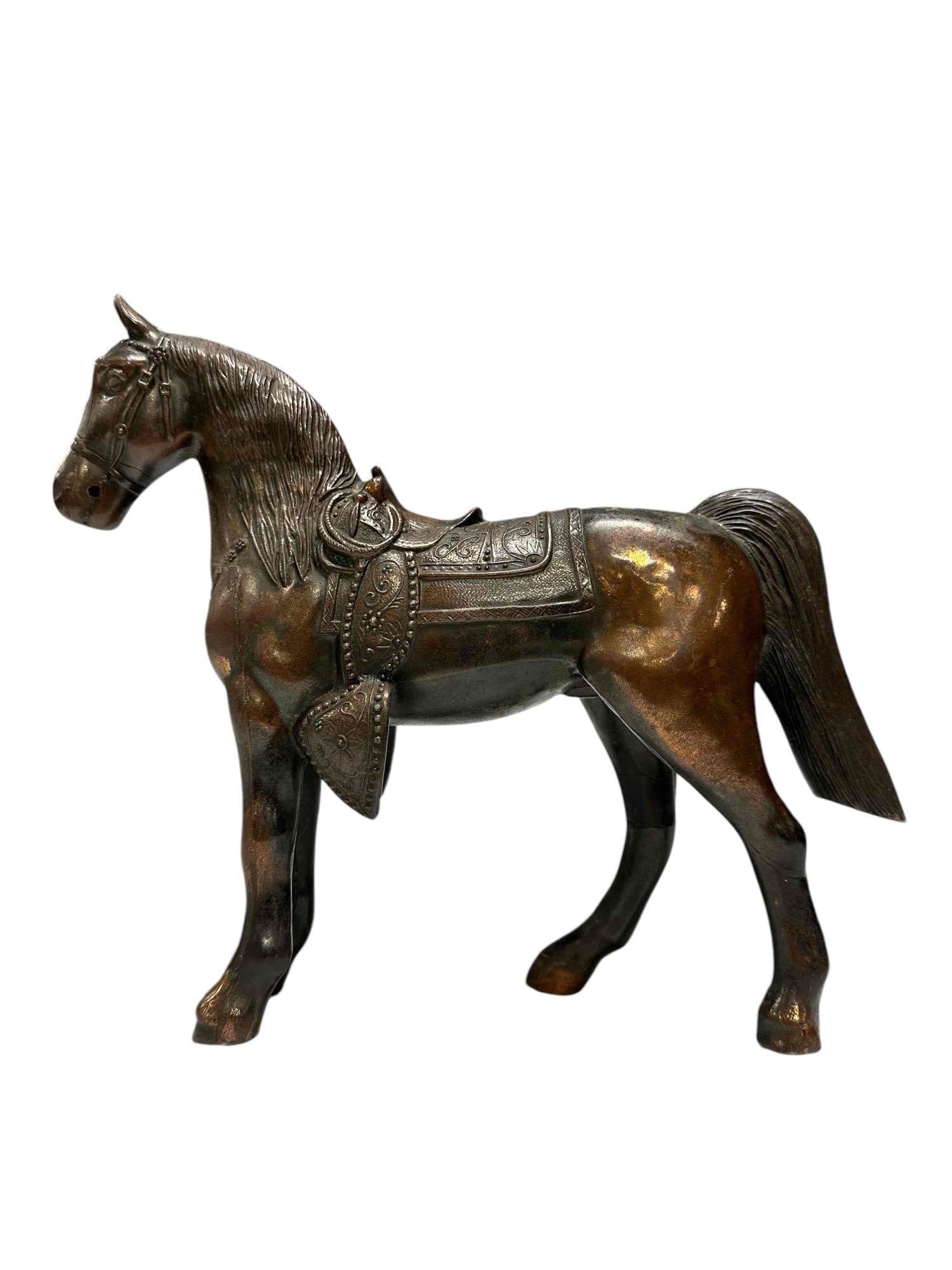 20th c.  Bronzed Metal Horse Statue - Japanese Motif (1 of 18)