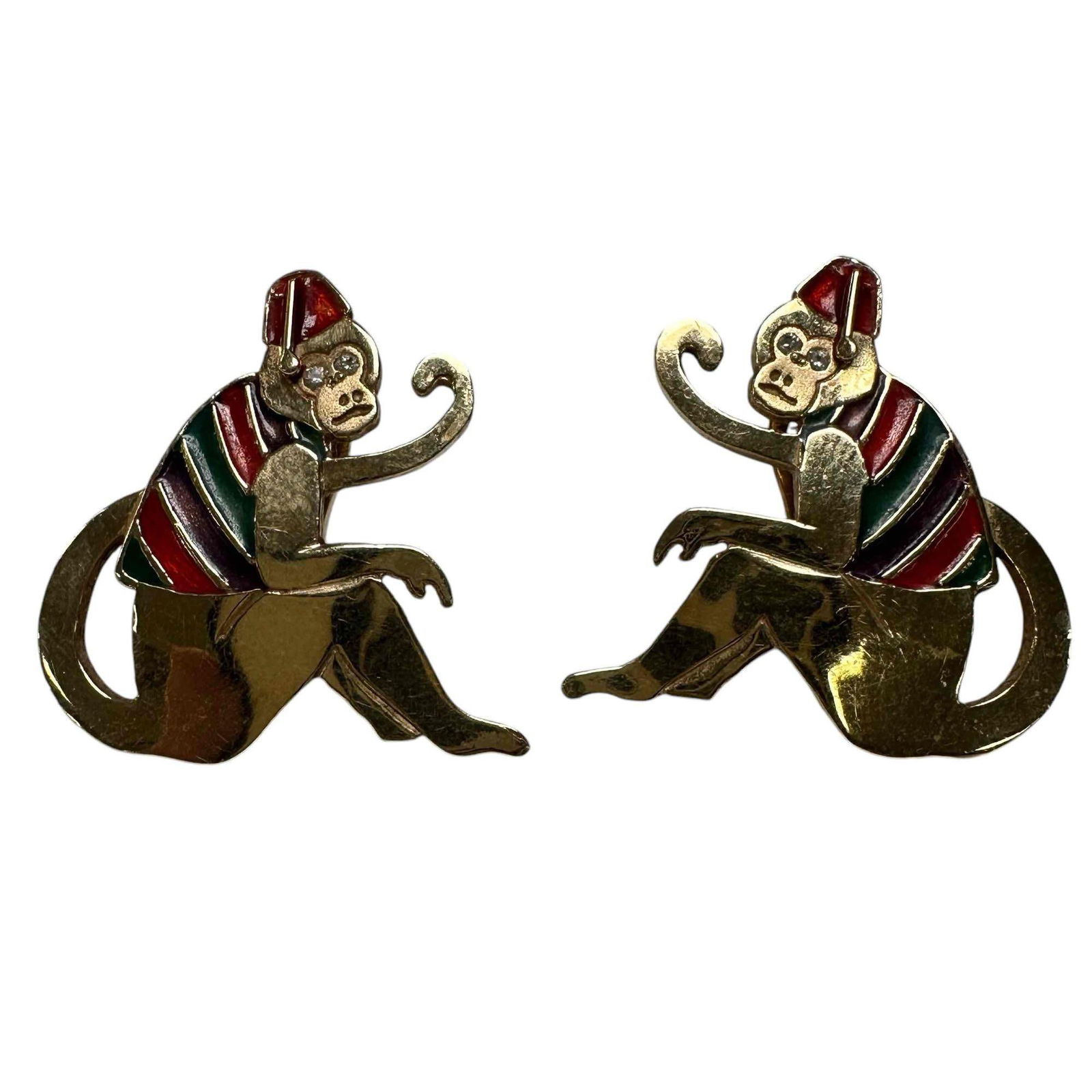 Diamond and Enamel Carnival Monkey Earrings (1 of 15)