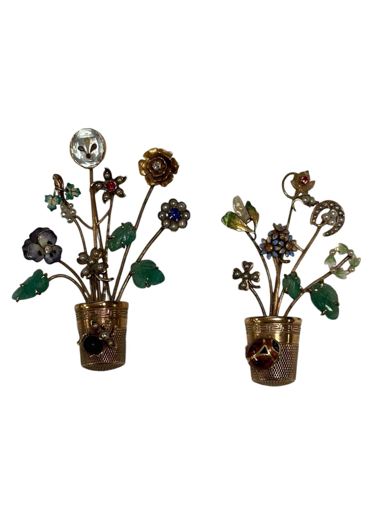 Two Gemset Thimble Flowerpot Brooches (1 of 16)