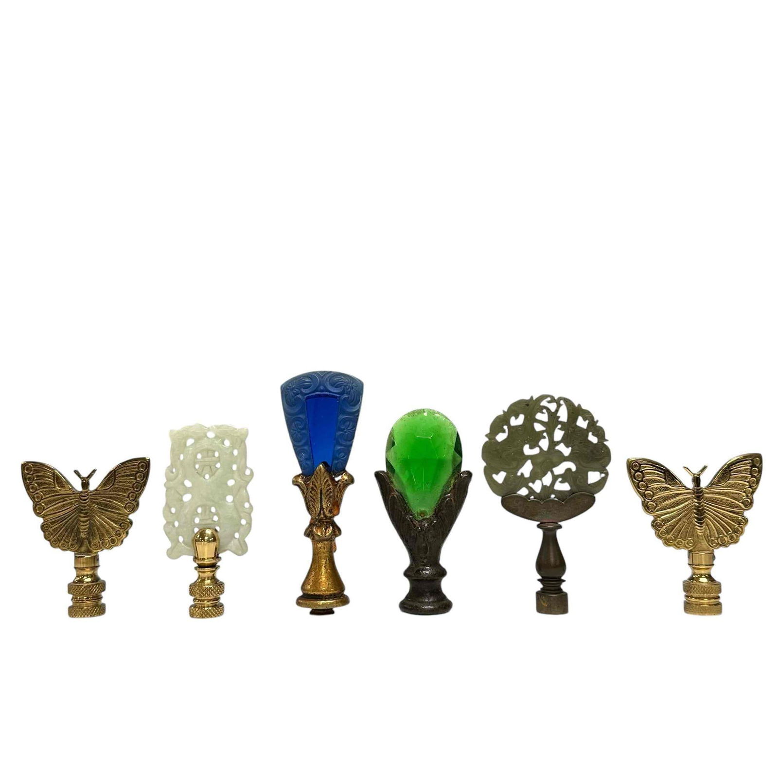 Vintage Lamp Finials - Carved Jade Czech Glass and Butterflies (1 of 17)