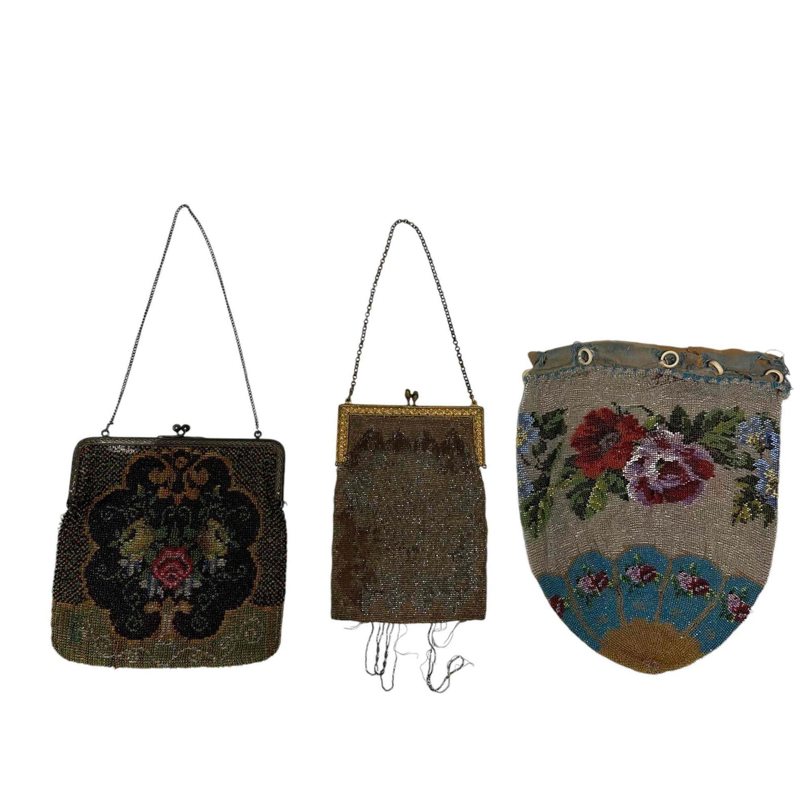 Group of (3) Antique Beaded and Metal Framed Handbags / Purses (1 of 20)