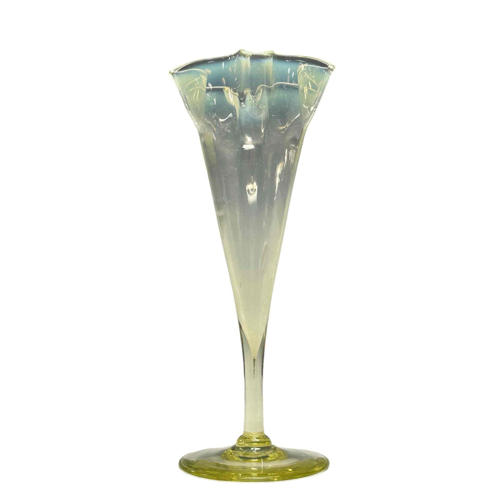 Vaseline Uranium Art Glass 7in Pedestal Vase (1 of 12)
