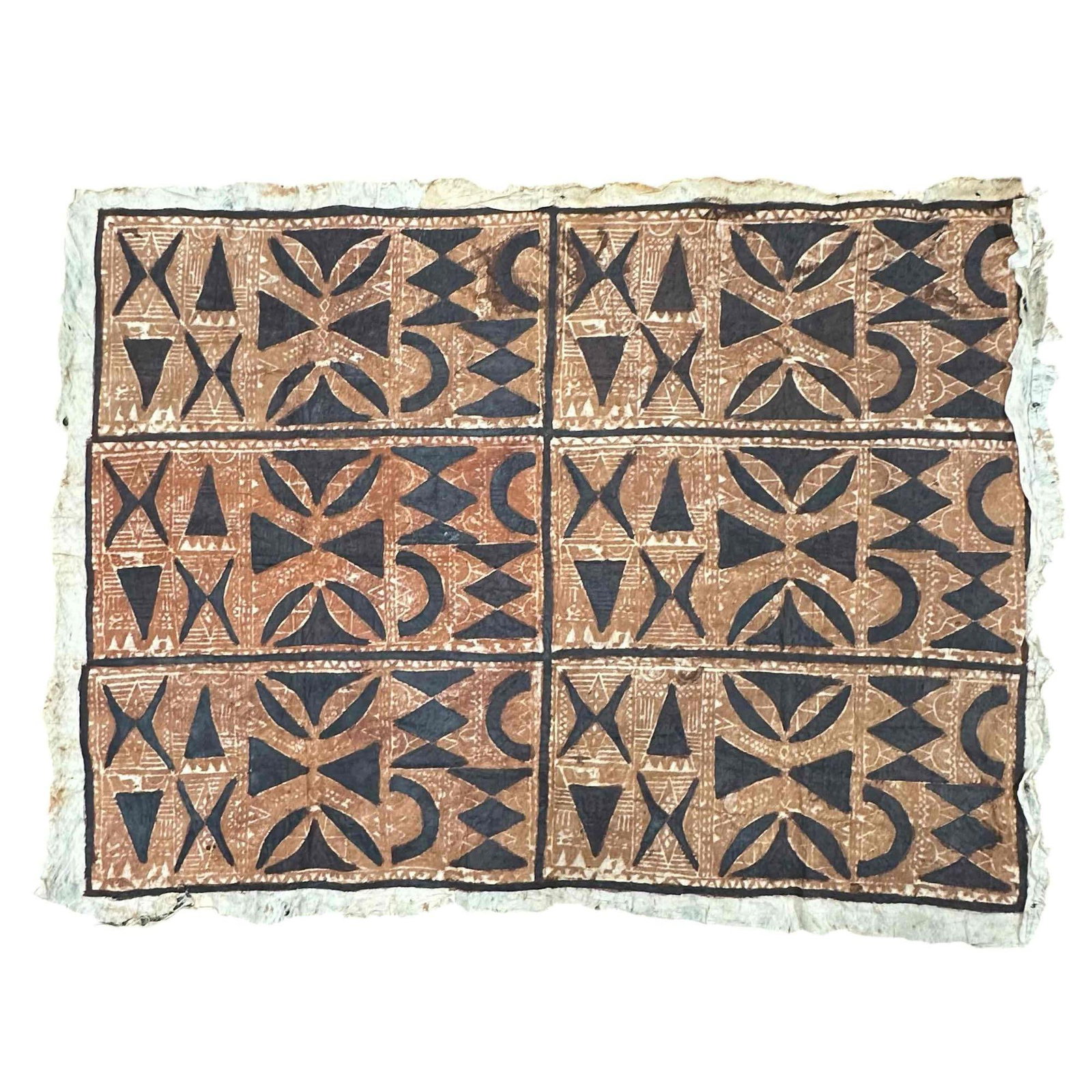 20th C. South Pacific Painted Tapa Bark Cloth: Measuring approx 45" x 60". See photos