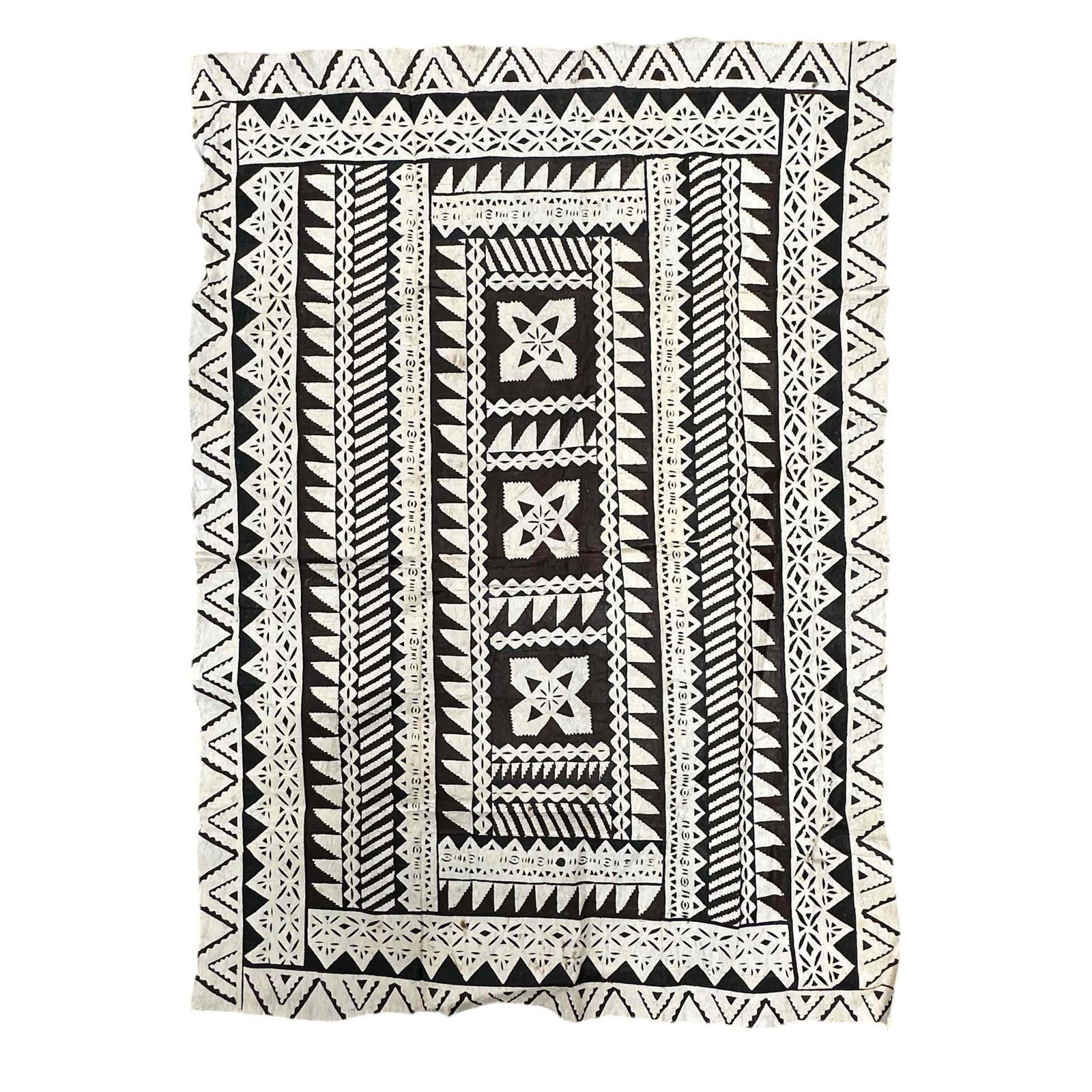 20th C. South Pacific Painted Tapa Bark Cloth: Measuring approx 36" x 51".