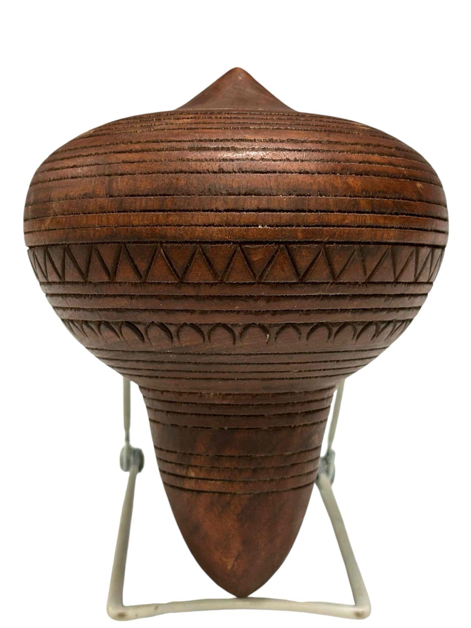 Turned Polynesian Treen Wooden Top: Measuring approx 6.5" tall x 5" diameter. See photos. Provenance a Kentucky doctors private collection.