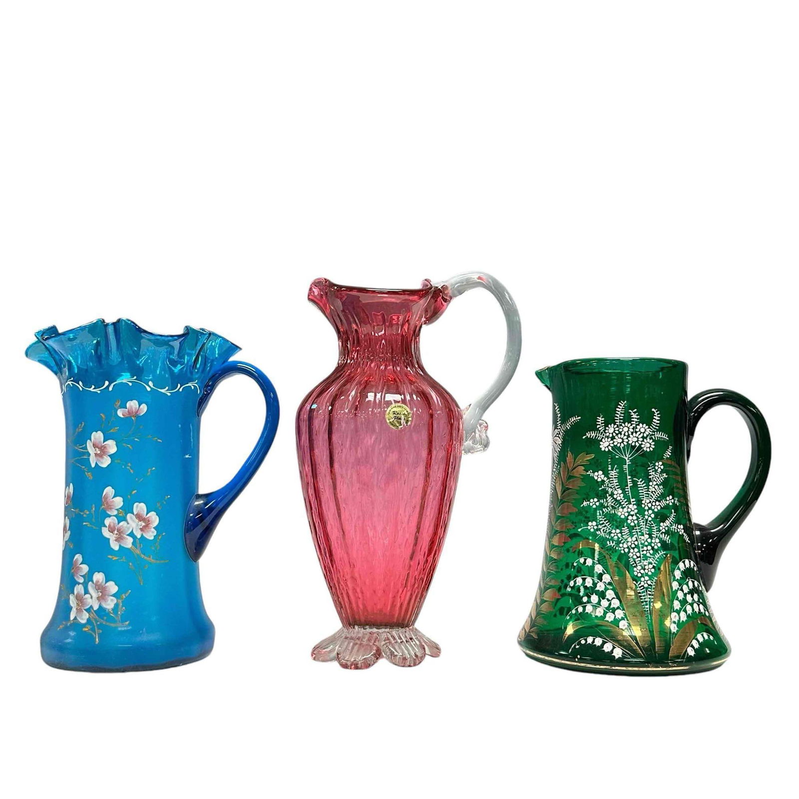 Three (3) Art Glass Drink Service Pitchers (1 of 20)