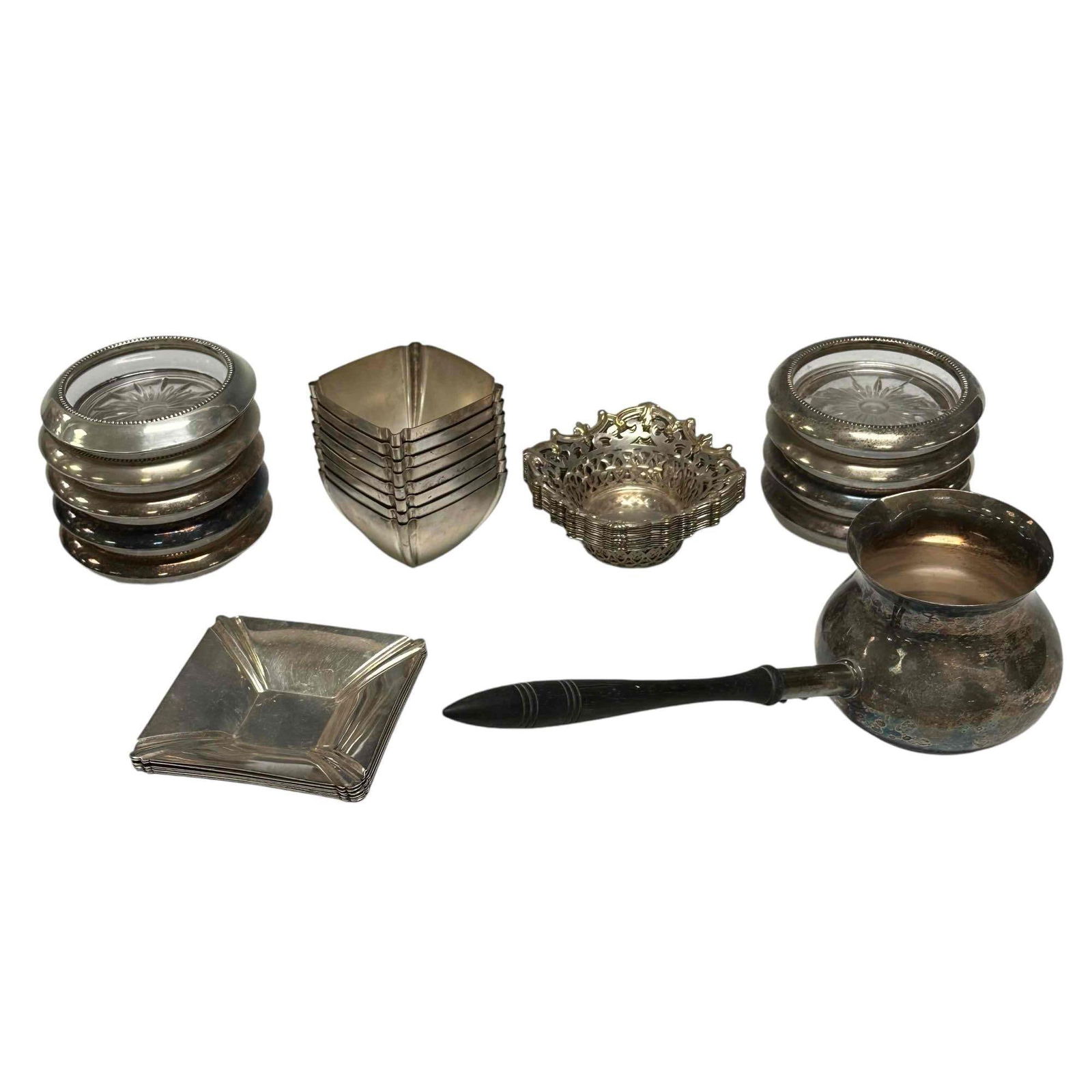 Group of Antique Silver Plate - Brandy Warmer Nut Dishes Coasters (1 of 20)