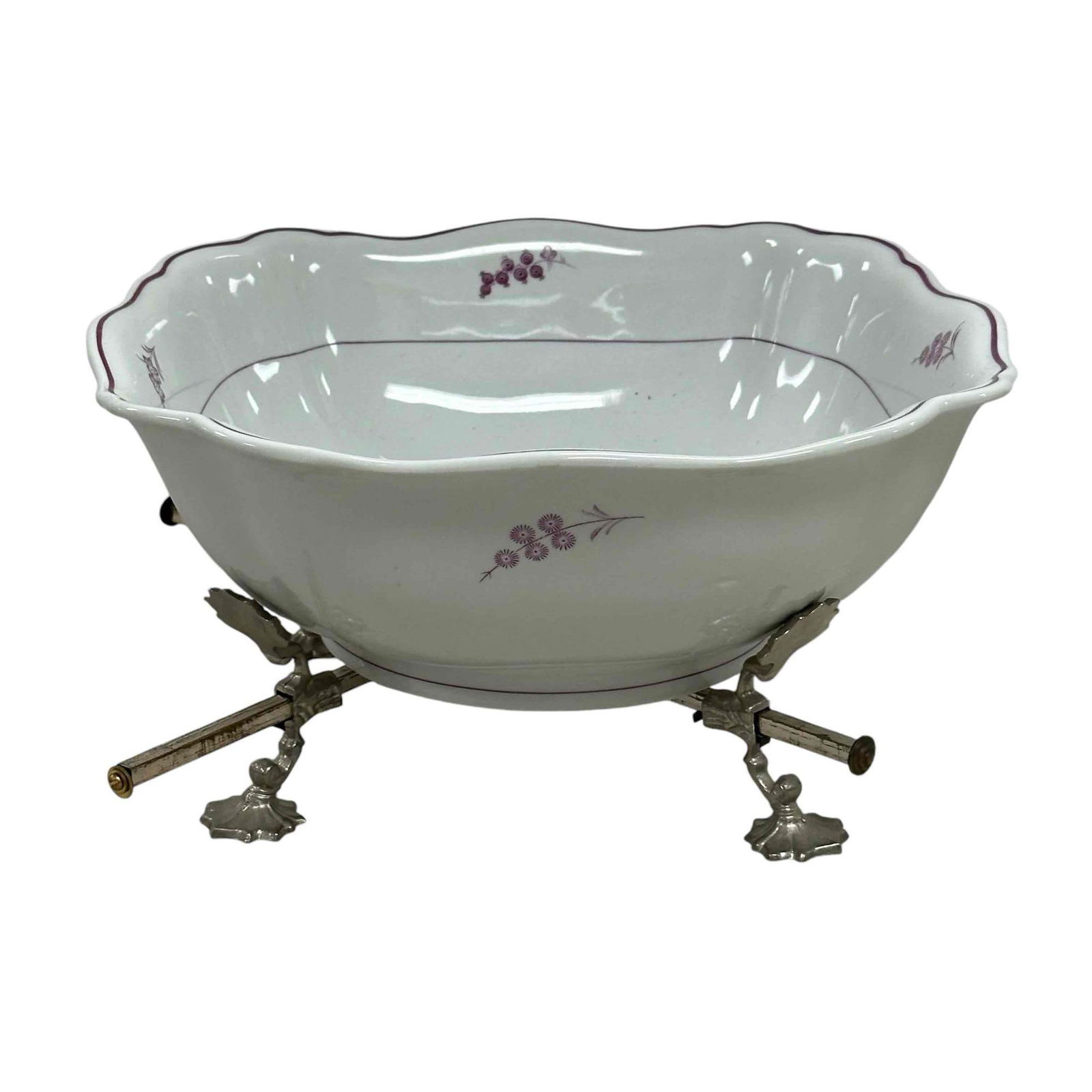 RARE MEISSEN Purple Floral Pattern Square Bowl (1 of 15)