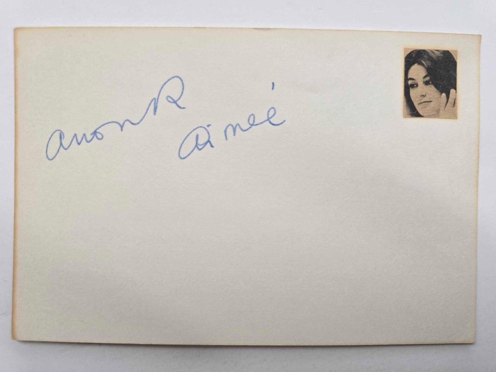 Anouk Aimée autographed index card (1 of 2)