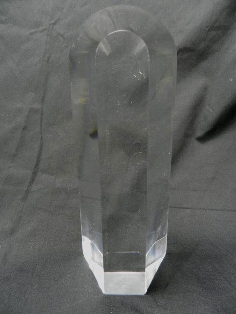 Contemporary Studio Crystal Art Glass: Attributed to Christopher Ries is this domed top 3 dimensional 8" x 2" x 3" in side. Condition is good. No unsigned art glass.