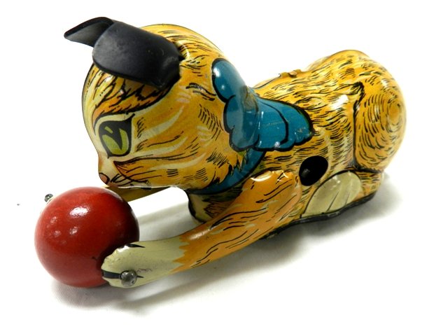 Marx Tin Wind Cat With Ball: Circa 1940's Key wind up version in all original and working condition. Excellent condition. Approx 5". Condition shown in photos. Estate collection All Toys Come from A Collector in Cleveland Area. P