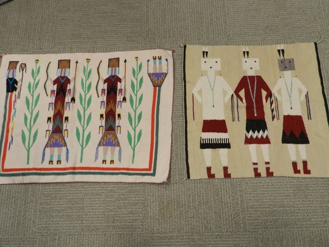 2 Southwest Weavings: 2 Native indian southwest throw weavings. Condition is age appropriate