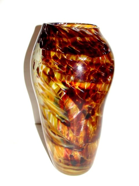 David Taylor Signed Art Glass Vase 20th. C.: Made in J. David Taylor Studios and signed by him. Being of multi layered glass in bulbous uneven form. 13'' Tall