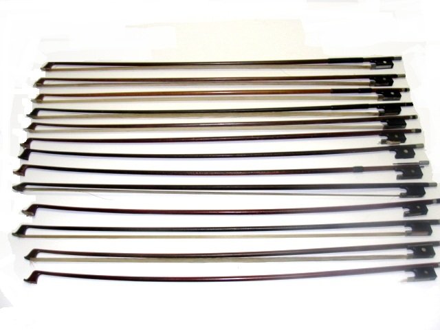 Collection Of 13 Vintage Violin Bow's: Condition fair to good, used bow's some needing hair, couple bowed. One missing silver tip.