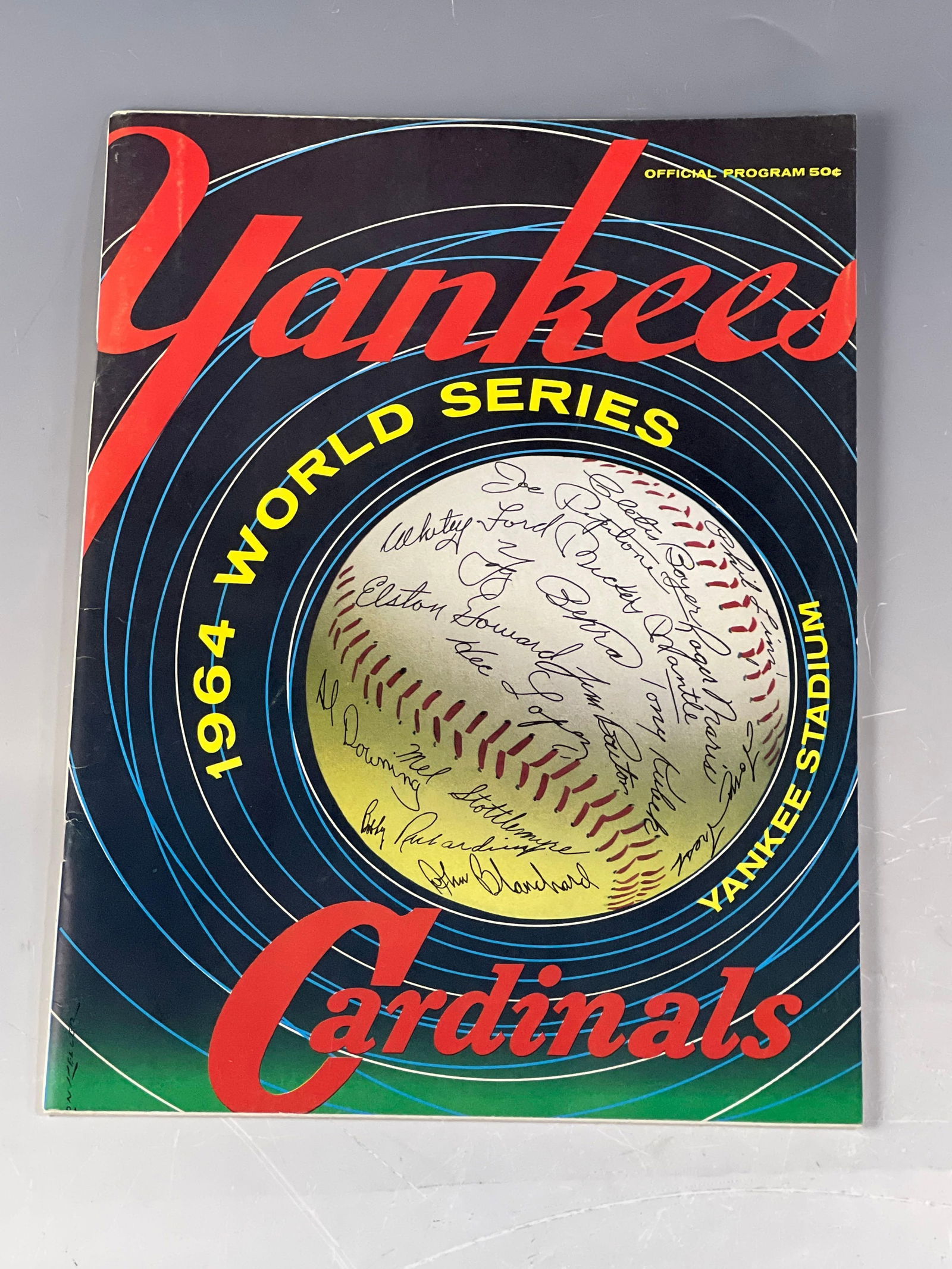 1964 World Series Program Yankees Cardinals: Unscored program from Yankee Stadium. The Cardinals prevailed to beat the might Yankees resulting in Yogi Berra being fired! EX+ condition program.