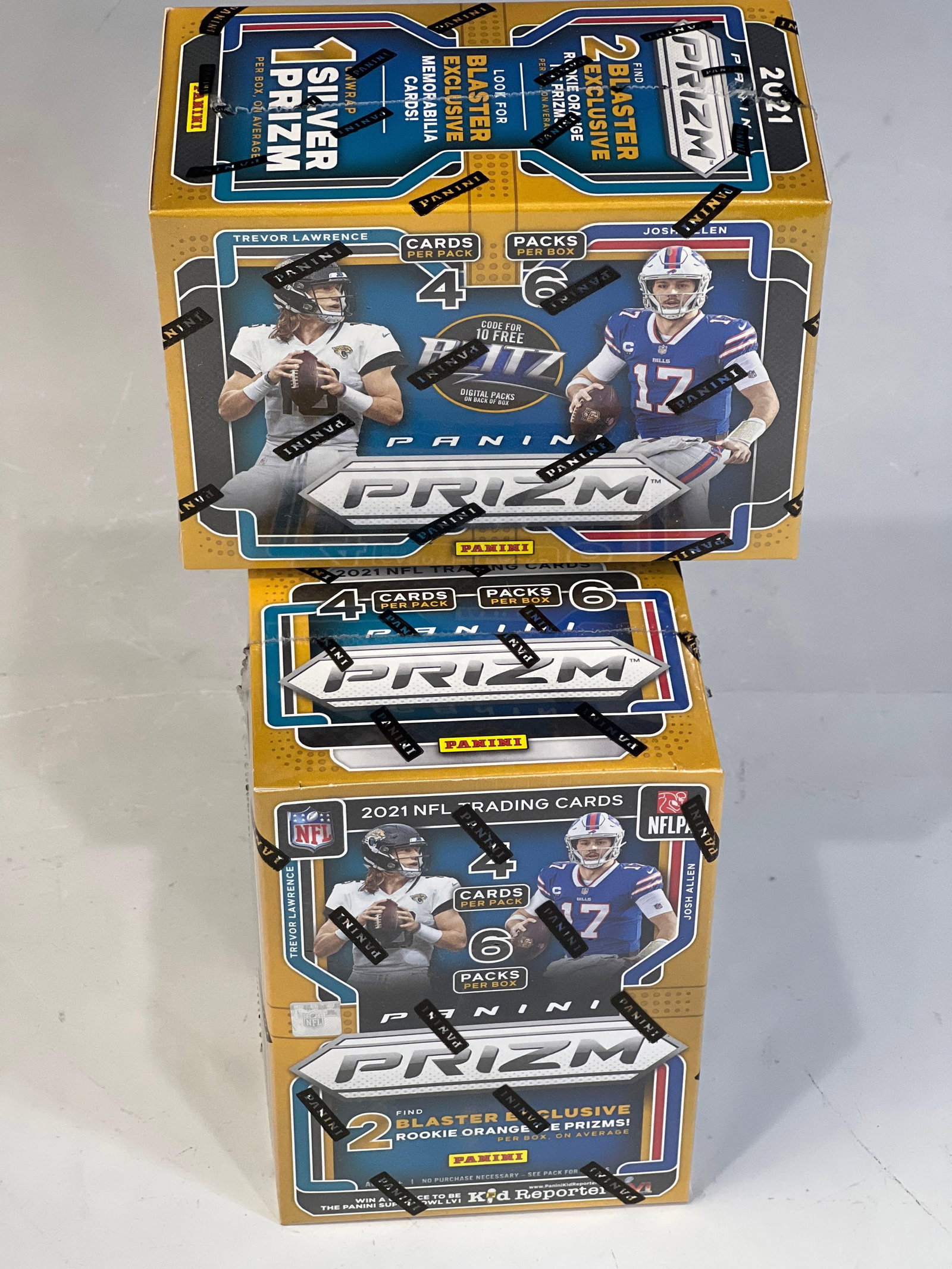 (2)2021 Panini Prizm Football Factory Sealed Blaster Fanatics Boxes: Pair of factory sealed boxes Fanatics exclusives with chances at some orange ice prizms.