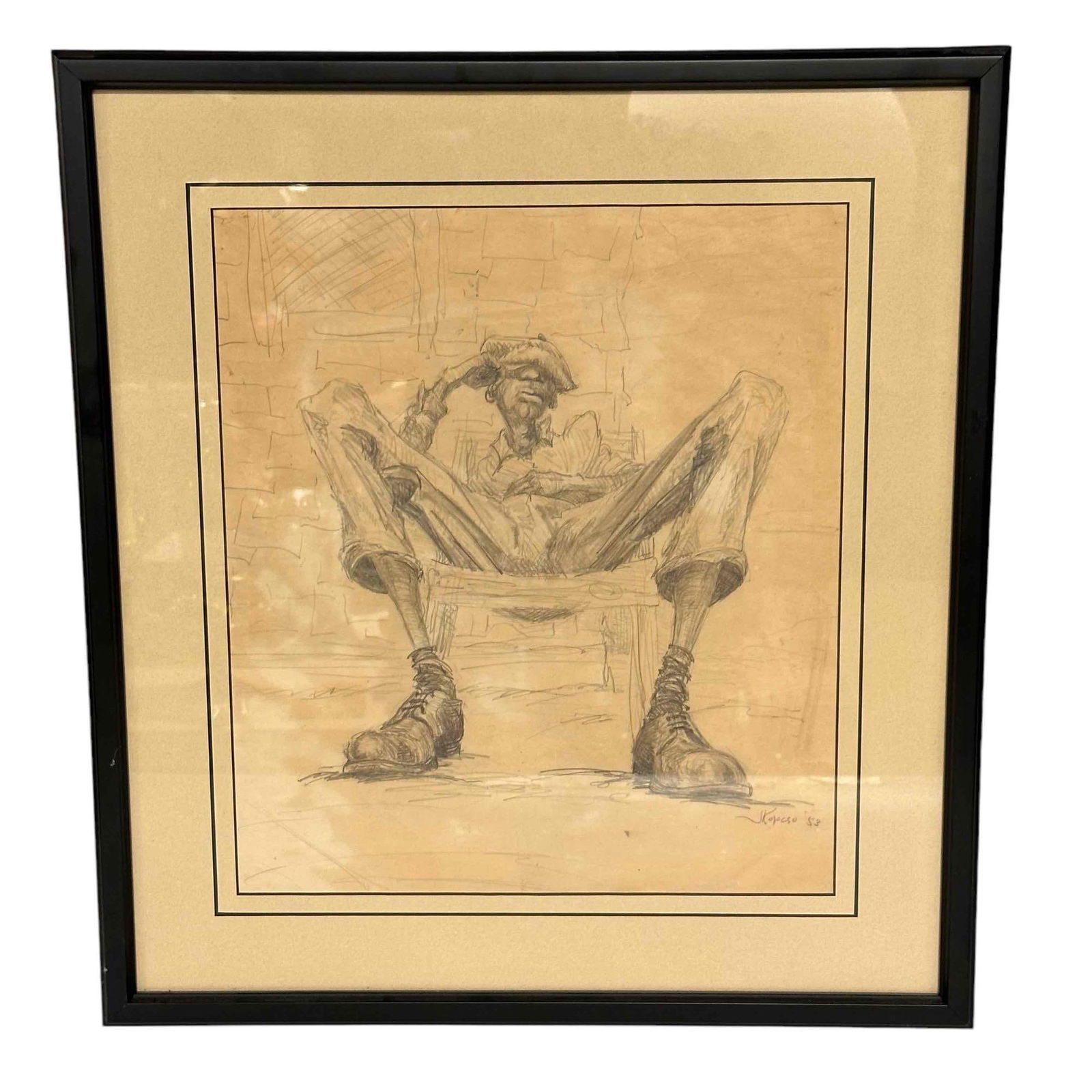Mid 20th C Signed AMERICANA Pencil Sketch (1 of 12)