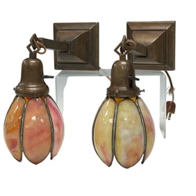 Fabulous Pair of Art n Crafts Wall Sconces attributed to HANDEL