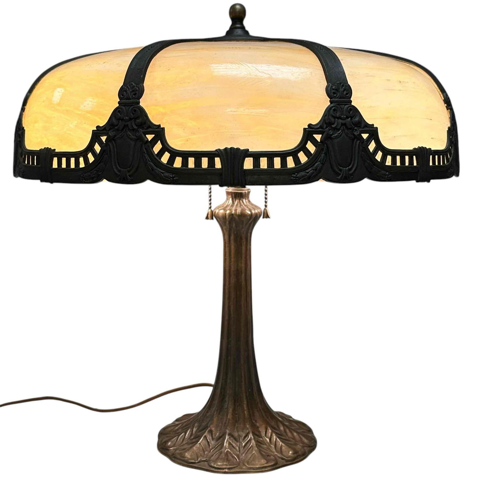 Caramel Bent Panel Slag Glass Table Lamp (1 of 20)