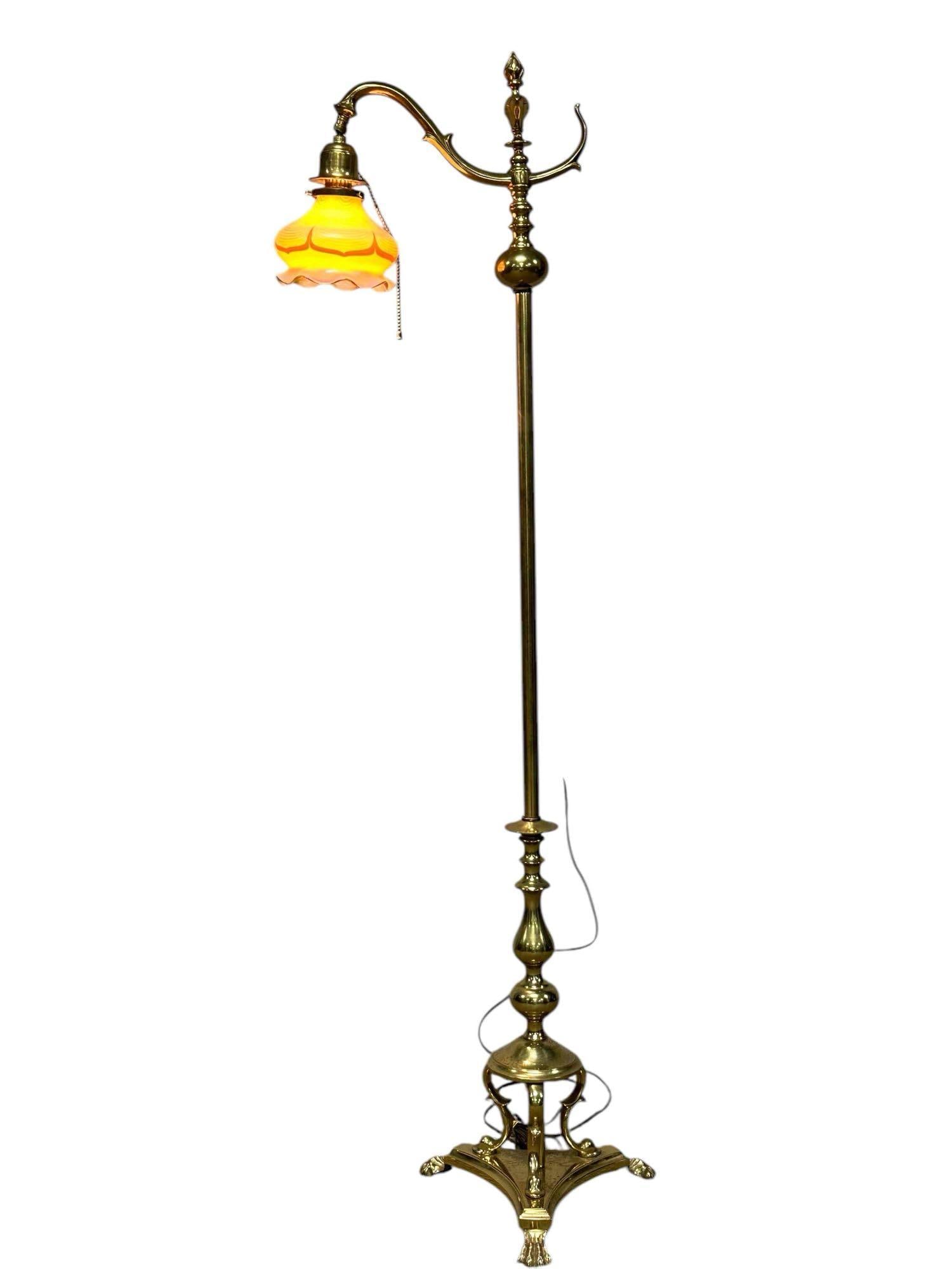 French Empire Style Floor Lamp with Pulled Feather Art Glass Shade (1 of 20)