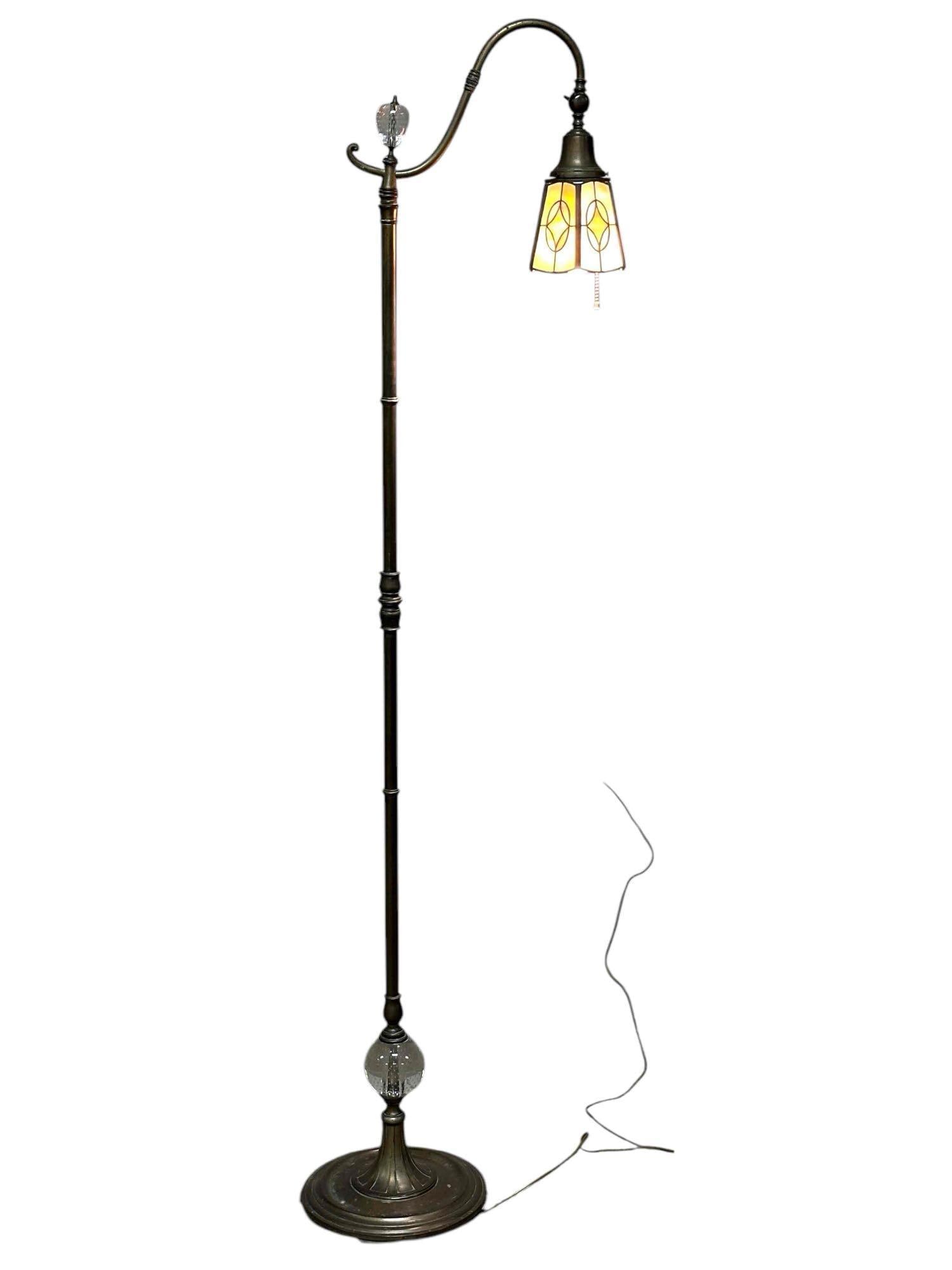Bronze Pairpoint Floor Lamp with Leaded Glass Shade (1 of 20)