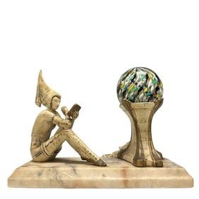 Pixie Figural Art Deco Marble and Spelter Lamp