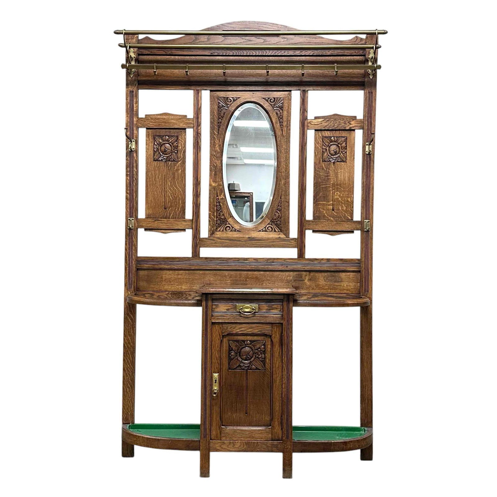 19th Century Art Nouveau Carved Oak Hall Tree (1 of 20)