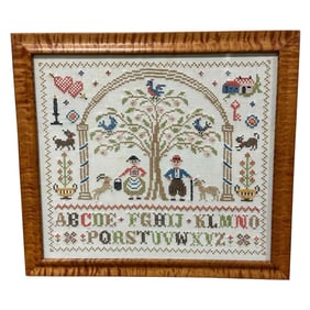 Antique Alphabet Sampler in American Tiger Maple Frame