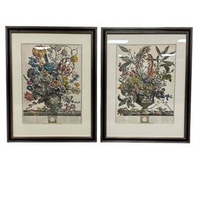 (2) 18th Century Floral Calendar Engraving Lithos by H. Fletcher