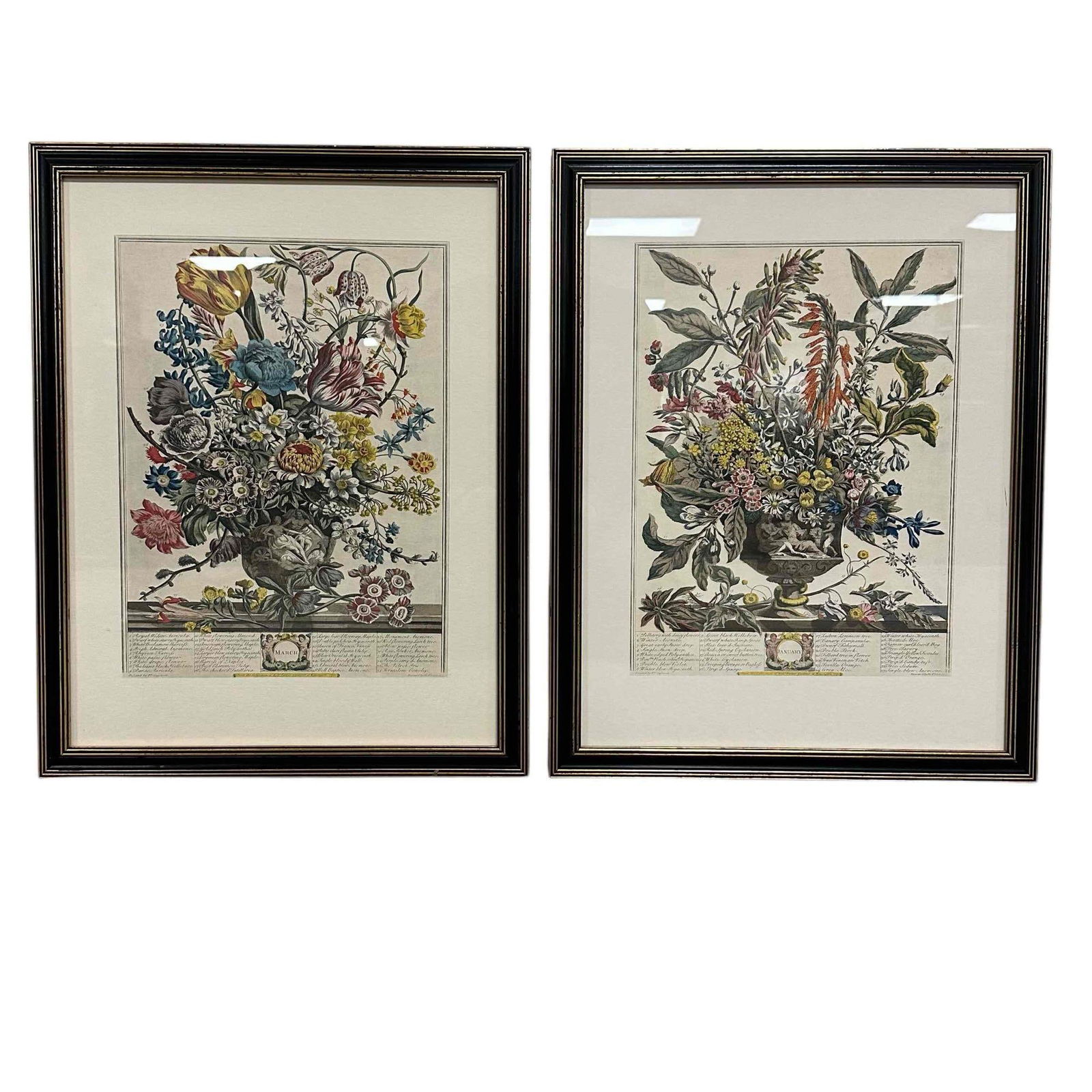 (2) 18th Century Floral Calendar Engraving Lithos by H. Fletcher (1 of 20)