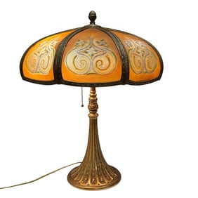 Art Deco Reverse Painted Ribbed Glass 8 Panel Lamp