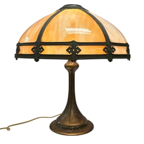 Early 20th Century Caramel Slag Glass Bronze Table Lamp