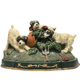 Cold Painted (3) Puppy Figural Door Stop