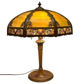 Art Nouveau MILLER Slag Glass Filigree Table Lamp