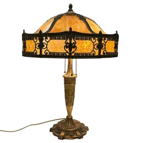 Art Nouveau Pittsburg Caramel Slag Glass Panel Lamp