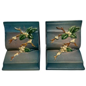 Pair of Roseville Pottery Snowberry Bookends
