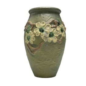 Roseville Dogwood I Textured Green 1926 Art Pottery Ceramic Vase
