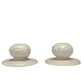 Pair of Roseville Pottery Ivory 1114-2" Candle Holders