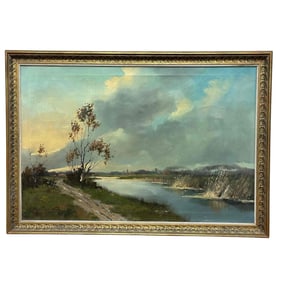 Signed 20th Century Dutch Landscape Oil on Canvas