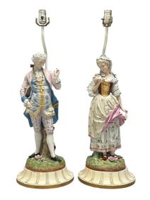 Fine Pair of French Bisque Figurine Lamps