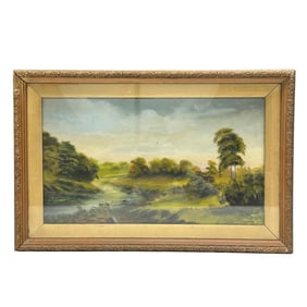 Early American Oil on Canvas River Landscape