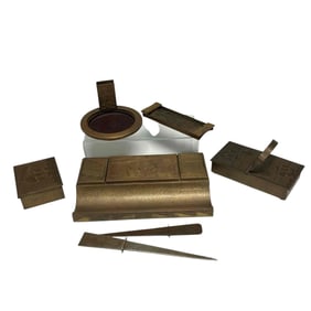 Bronze Silver Crest Desk Set