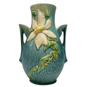 Roseville Pottery Blue Clematis Vase - 108-8